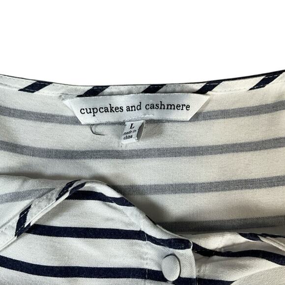 Cupcakes and Cashmere Peplum Tank Top Size Large Blue White Striped Casual - Picture 8 of 9